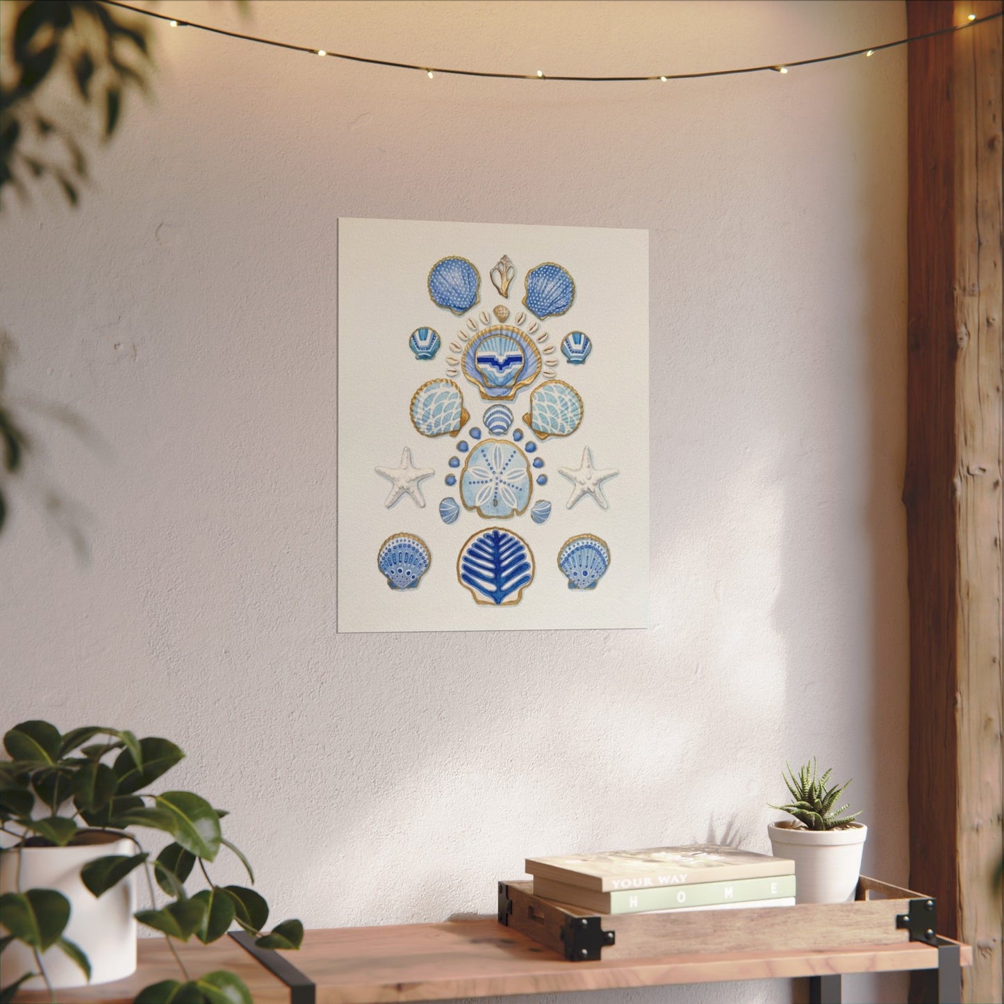 Seashell Watercolor Poster Textured Matte Coastal Wall Art