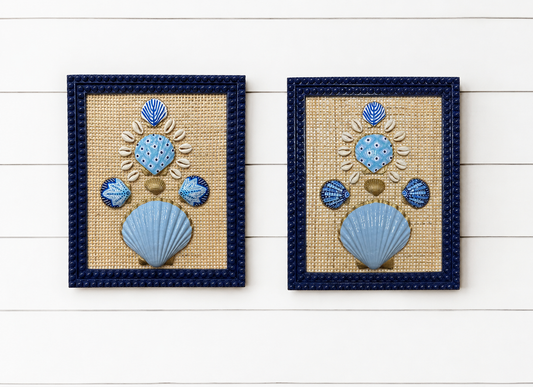 Palm Trail 2/2 - 8x10 Hand Painted Shell Art, Navy Blue Bubble Frame (Copy)