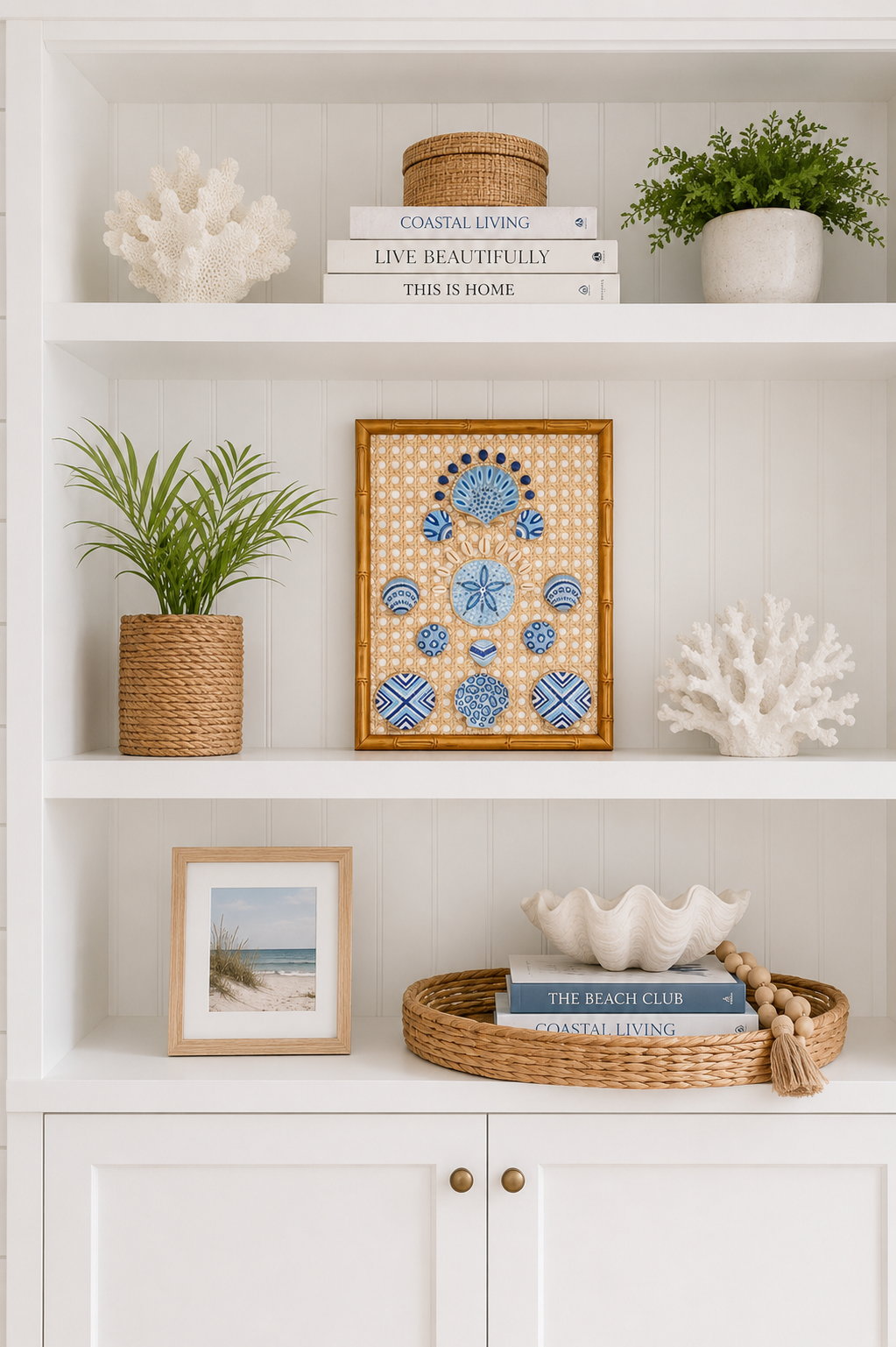 Tide & Trellis 2/2 - 11x14 Hand Painted, Gold Bamboo Frame
