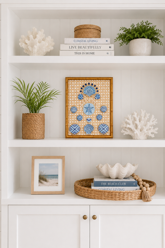 Tide & Trellis 2/2 - 11x14 Hand Painted, Gold Bamboo Frame