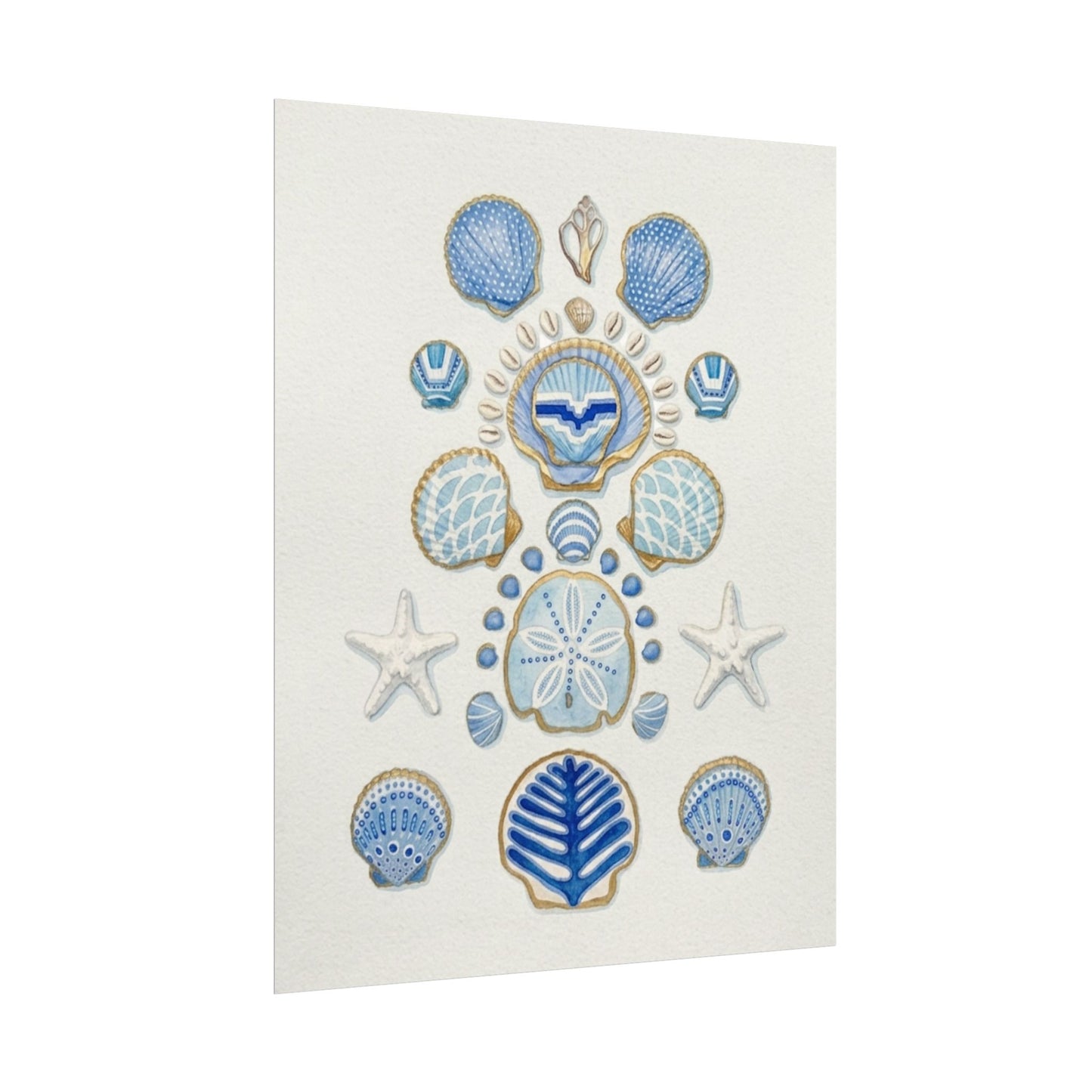 Seashell Watercolor Poster Textured Matte Coastal Wall Art