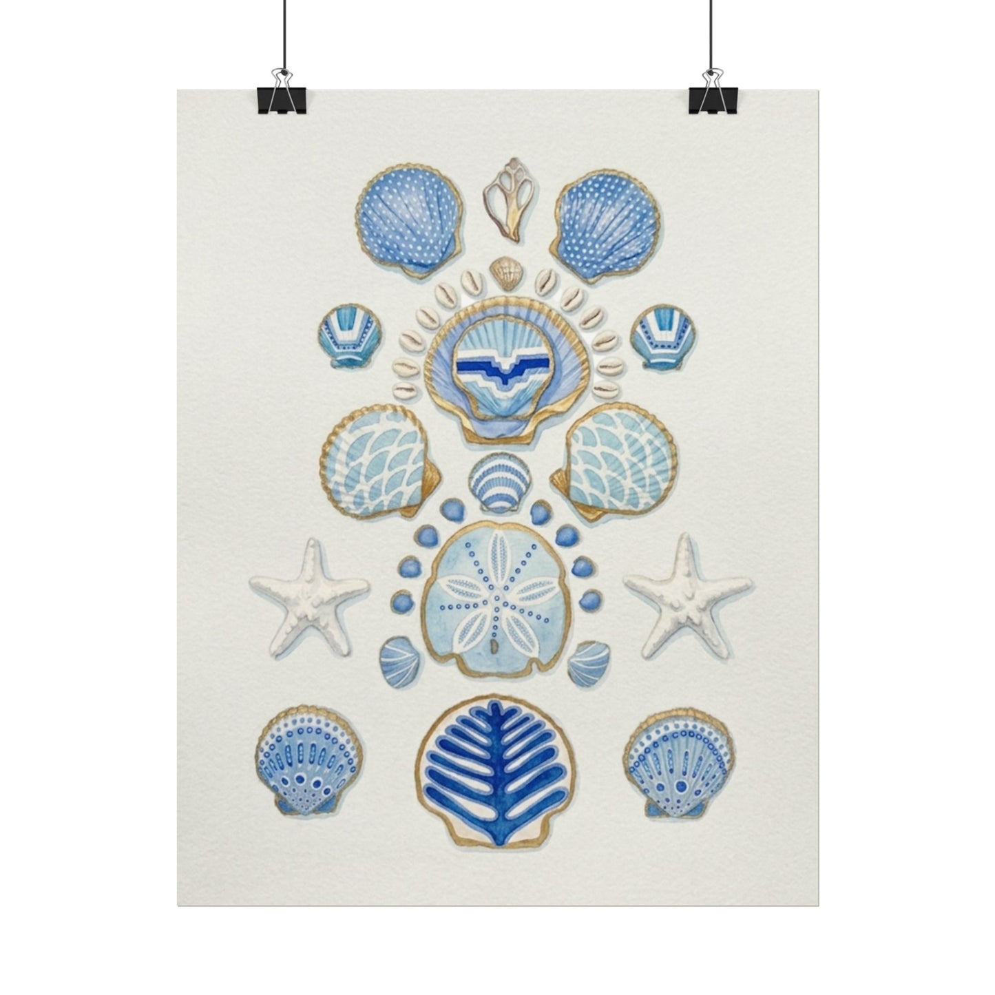 Seashell Watercolor Poster Textured Matte Coastal Wall Art
