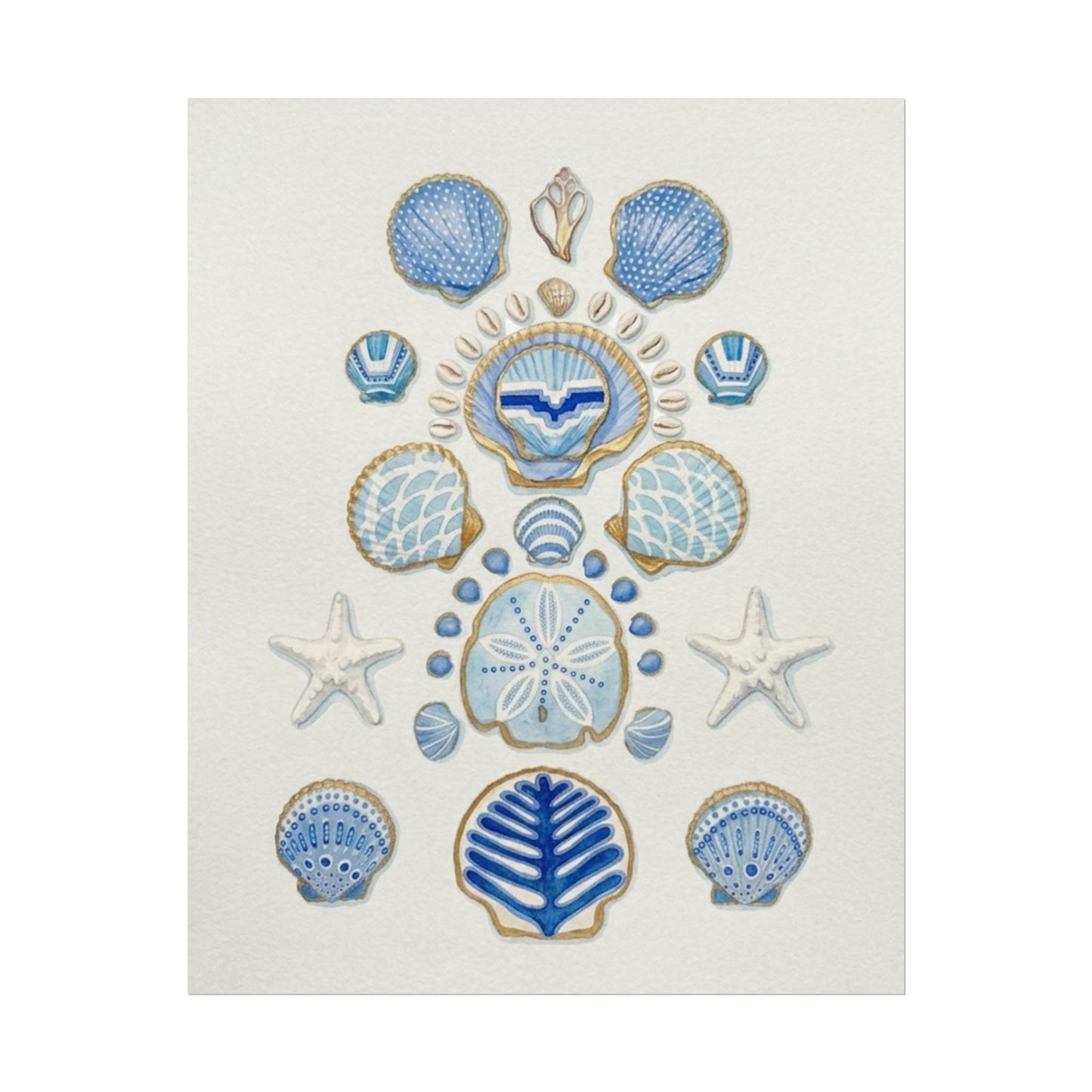Seashell Watercolor Poster Textured Matte Coastal Wall Art