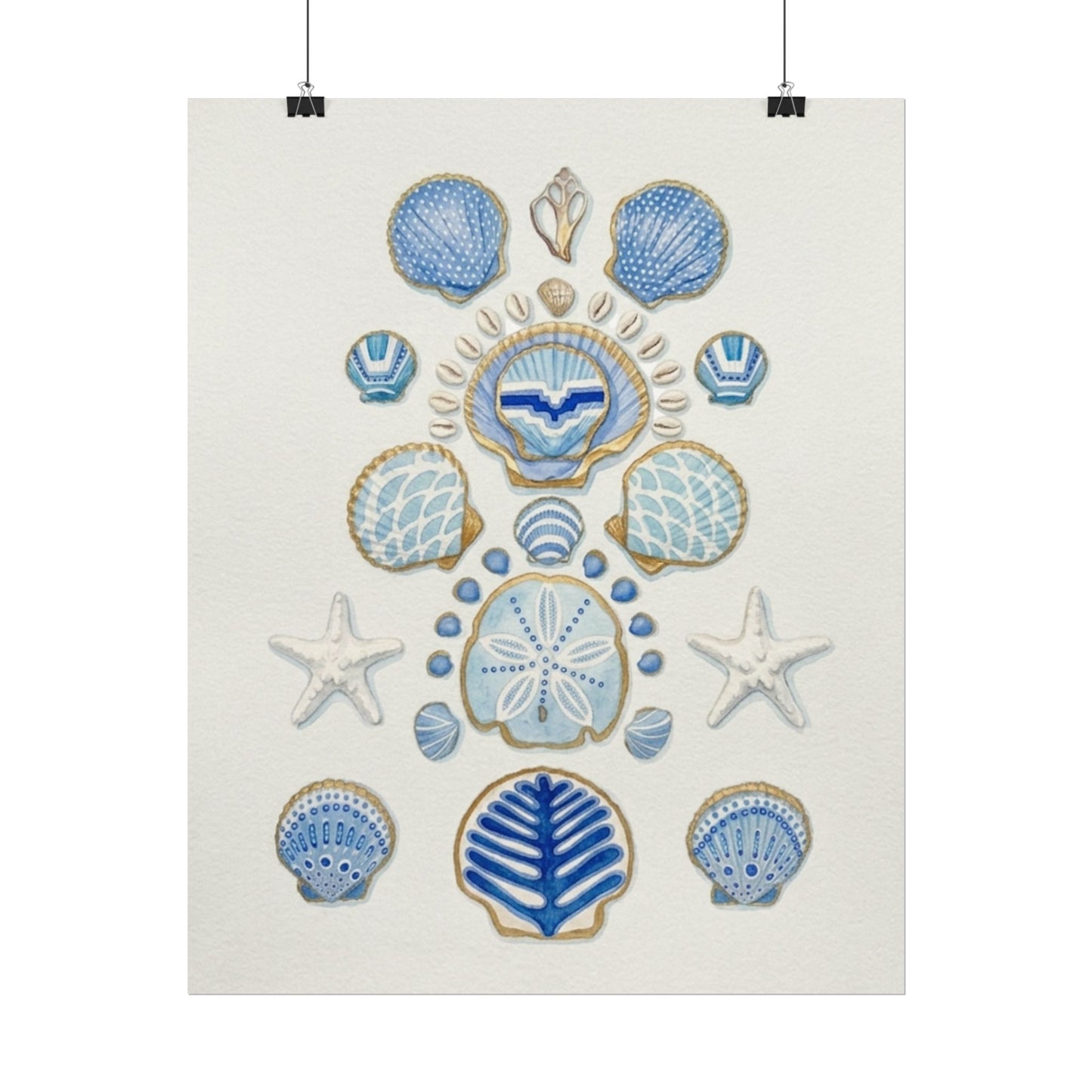 Seashell Watercolor Poster Textured Matte Coastal Wall Art