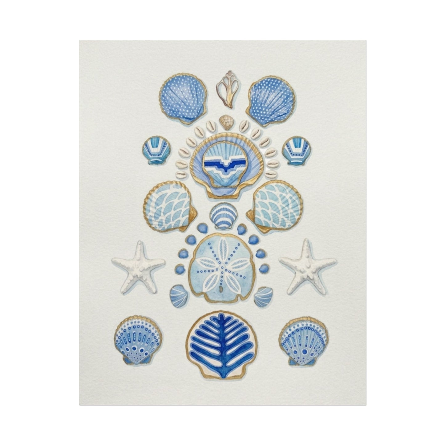 Seashell Watercolor Poster Textured Matte Coastal Wall Art