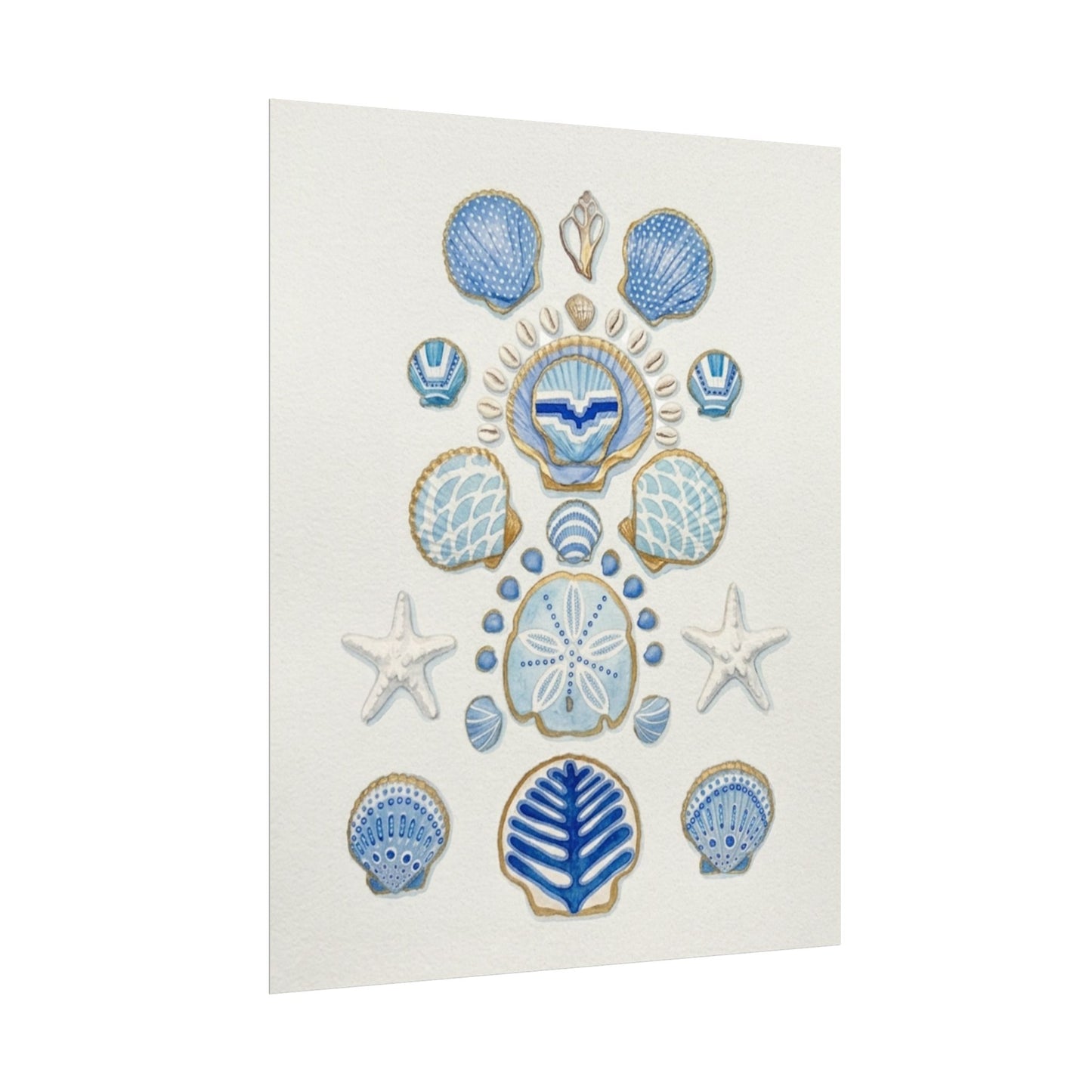 Seashell Watercolor Poster Textured Matte Coastal Wall Art