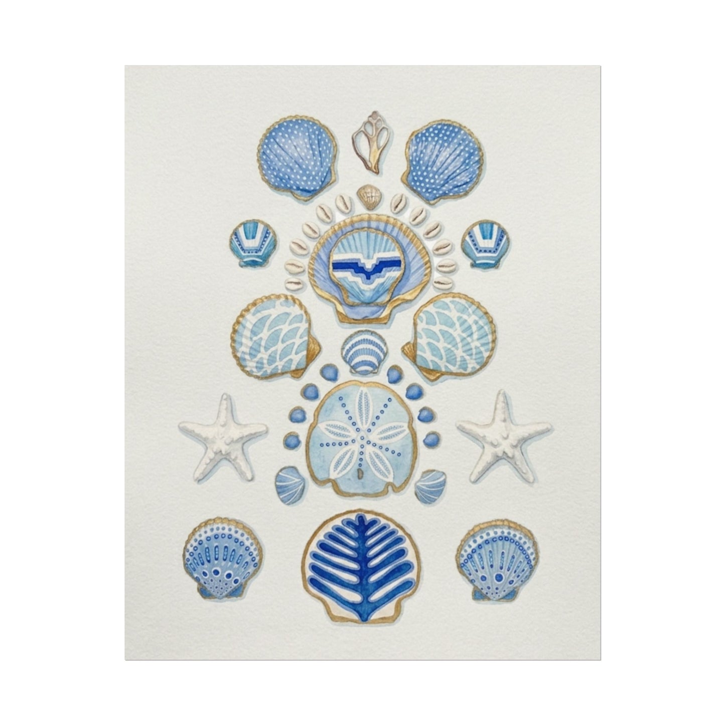 Seashell Watercolor Poster Textured Matte Coastal Wall Art