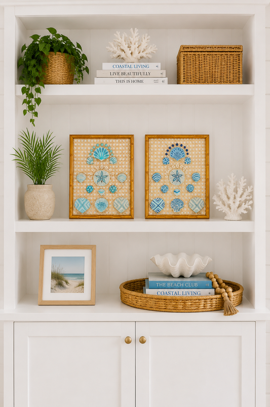Tide & Trellis 1/2 - 11x14 Hand Painted, Gold Bamboo Frame