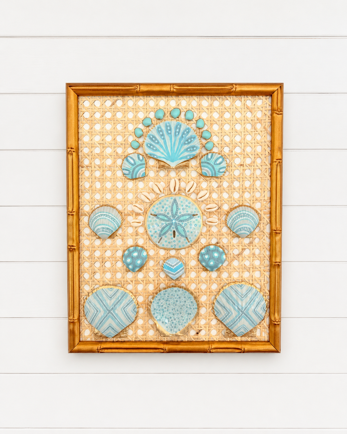 Tide & Trellis 1/2 - 11x14 Hand Painted, Gold Bamboo Frame