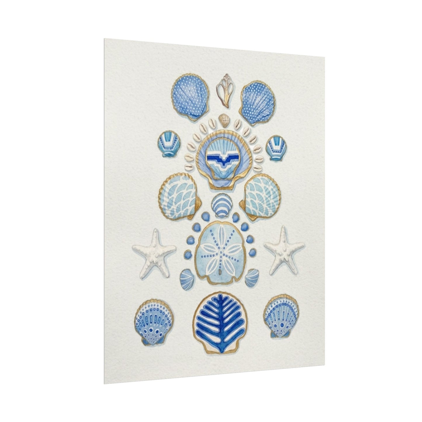 Seashell Watercolor Poster Textured Matte Coastal Wall Art