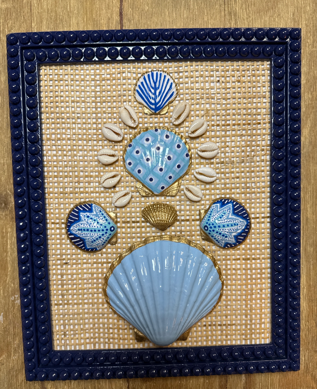 Palm Trail 2/2 - 8x10 Hand Painted Shell Art, Navy Blue Bubble Frame (Copy)