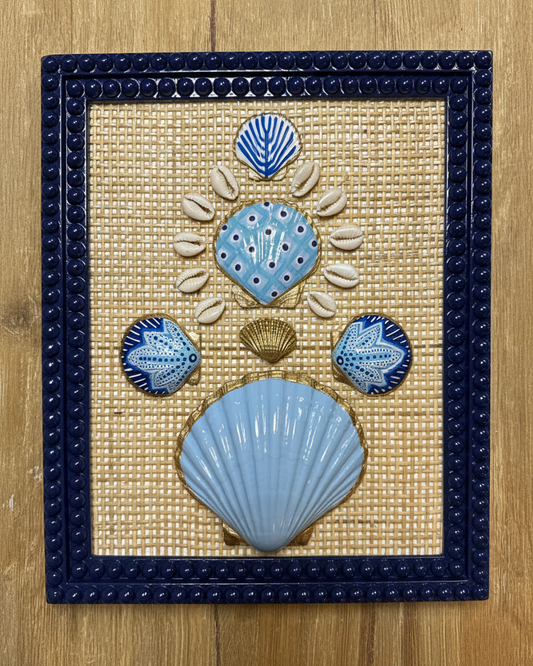 Palm Trail 2/2 - 8x10 Hand Painted Shell Art, Navy Blue Bubble Frame (Copy)