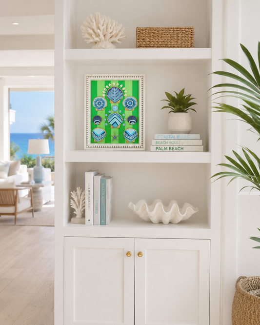 Green Stripes - 11x14 Hand Painted Wood Panel