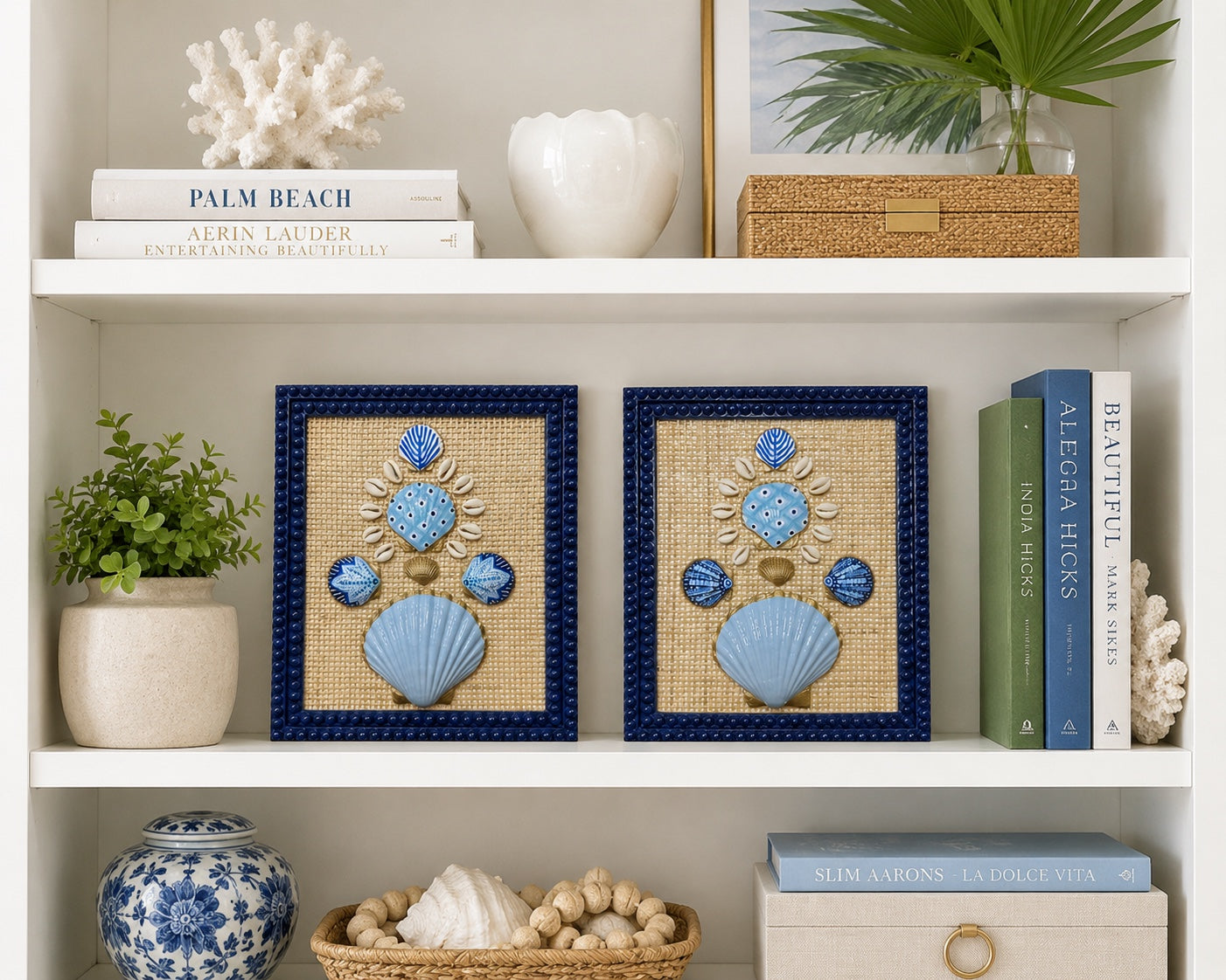 Palm Trail 2/2 - 8x10 Hand Painted Shell Art, Navy Blue Bubble Frame (Copy)