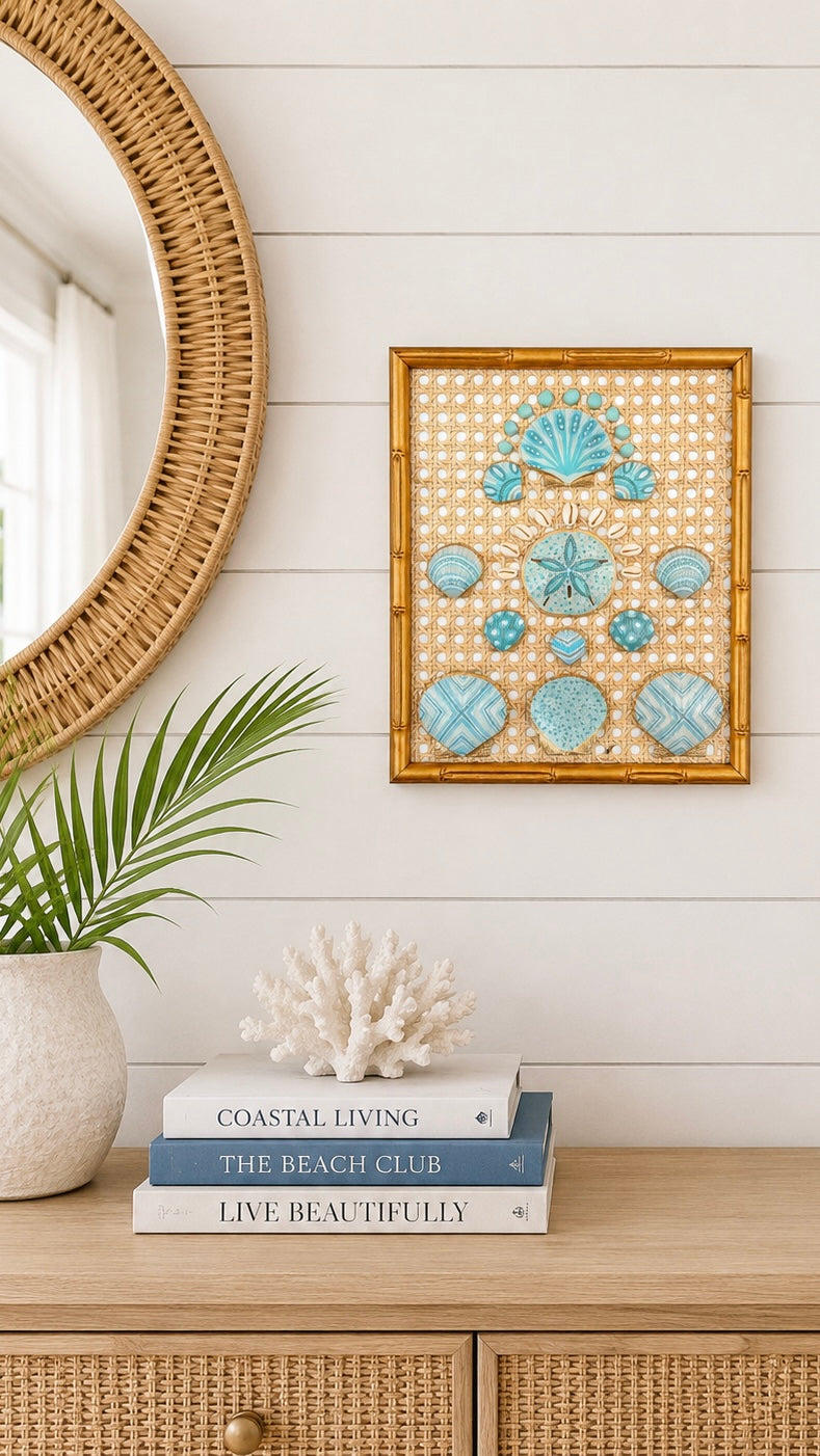 Tide & Trellis 1/2 - 11x14 Hand Painted, Gold Bamboo Frame