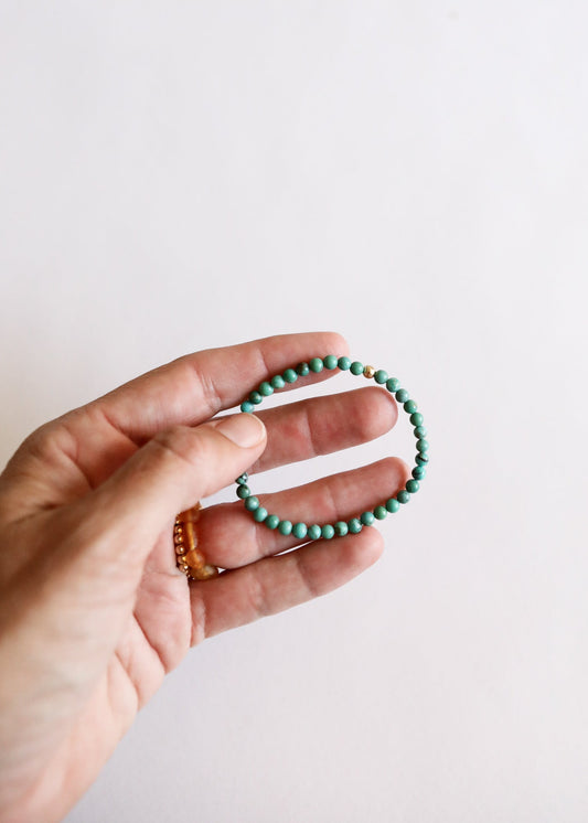 Natural Turquoise + 14K Gold Filled || Beaded Stretch Bracelet
