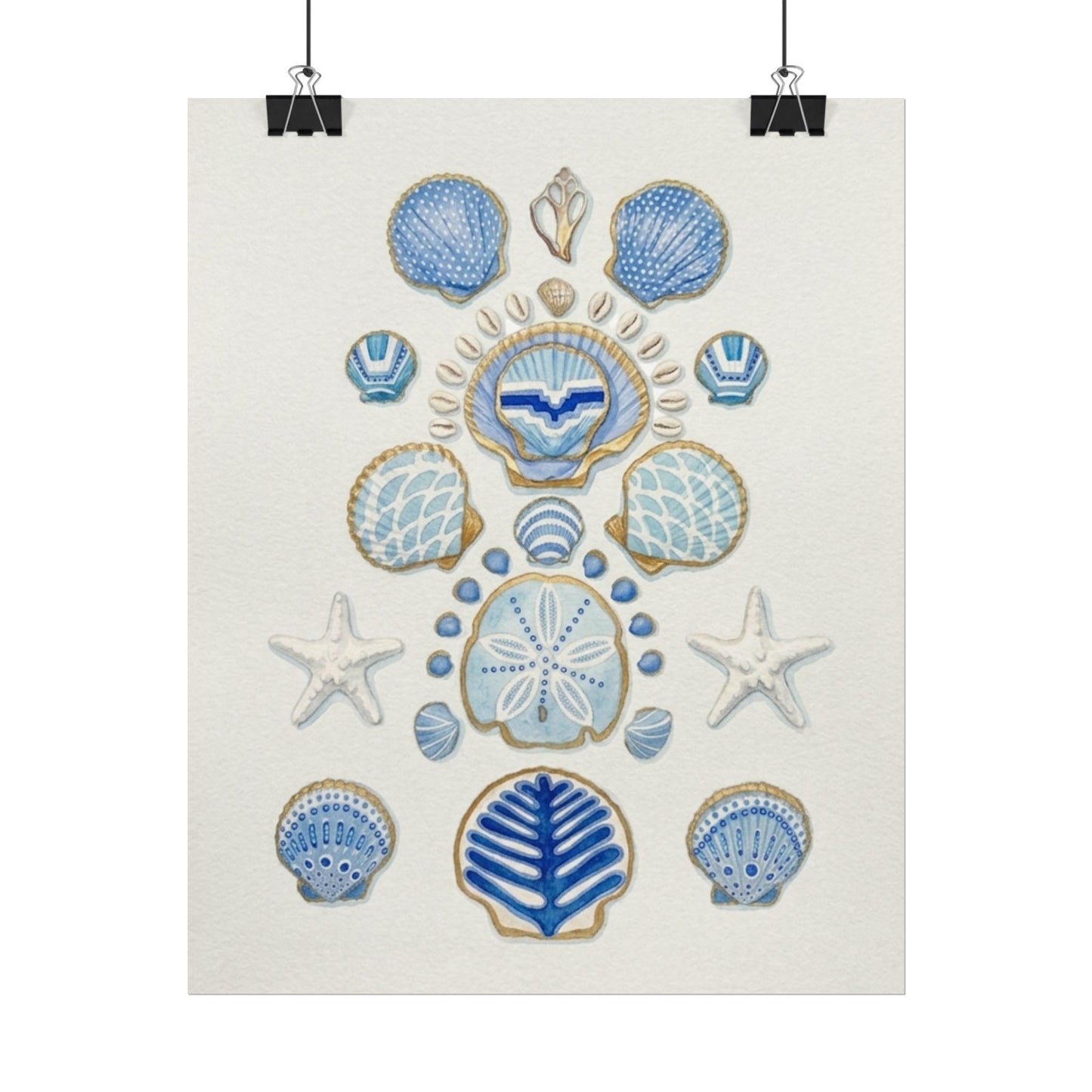 Seashell Watercolor Poster Textured Matte Coastal Wall Art