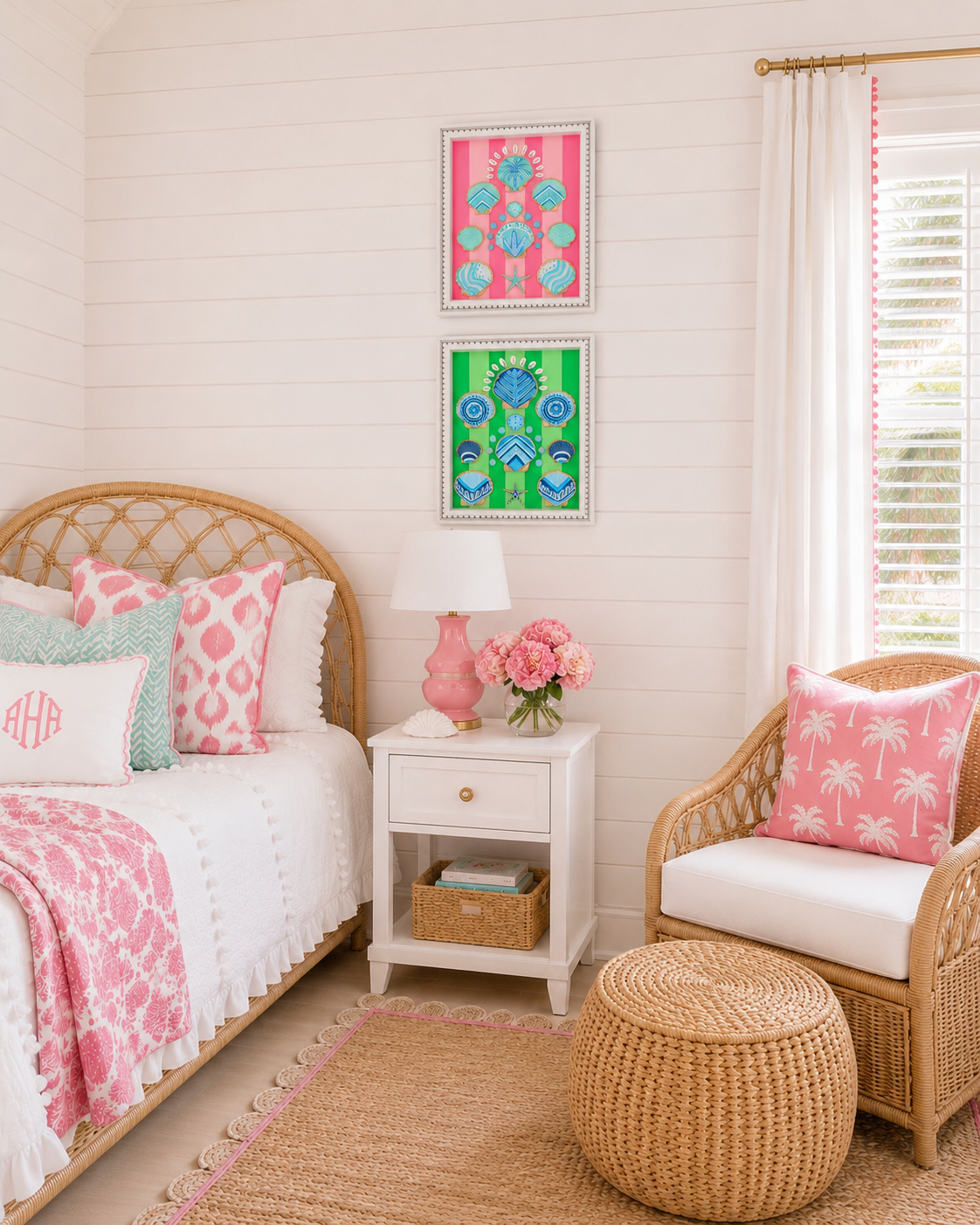 Pink Stripes - 11x14 Hand Painted Wood Panel