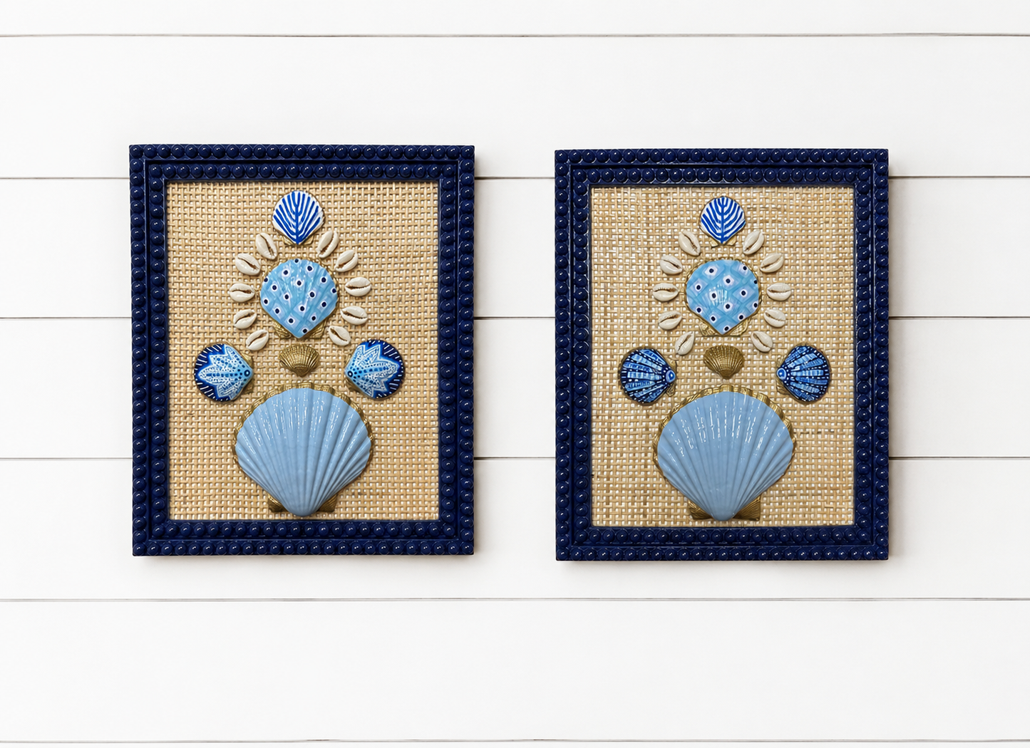 Palm Trail 2/2 - 8x10 Hand Painted Shell Art, Navy Blue Bubble Frame (Copy)