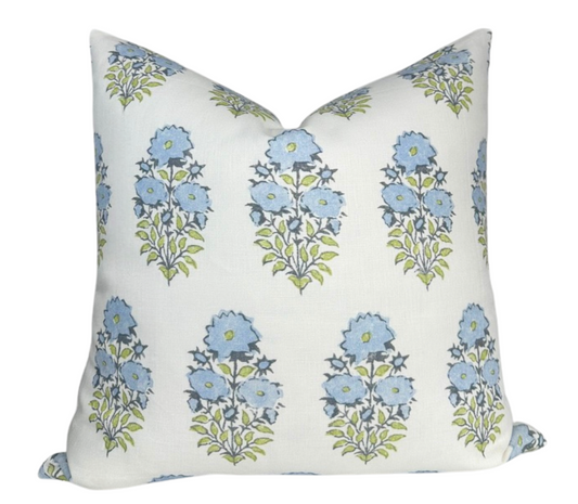 Mughal Flower Pillow Cover in Monsoon Blue, Lisa Fine Textiles