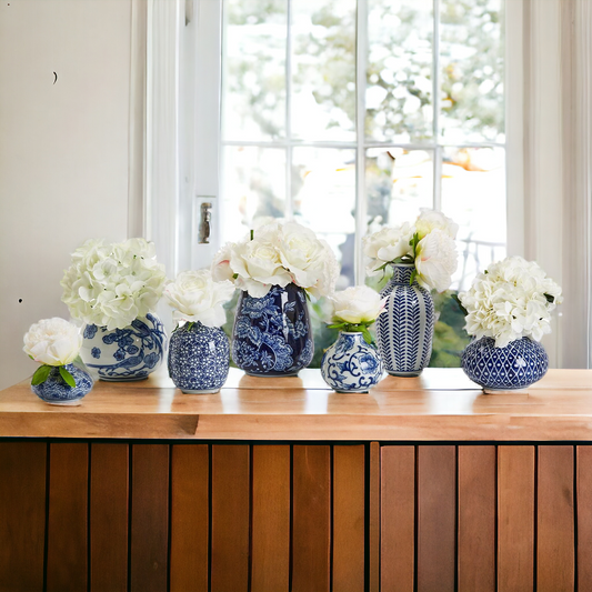 Blue Porcelain Plant Vases Set, Modern Indoor Decorative Planters For Home